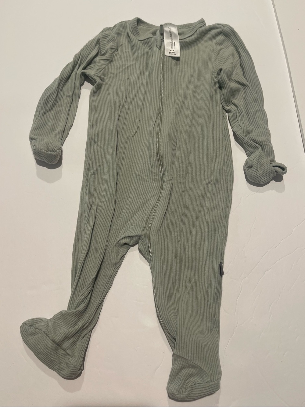 Modern moments 0-3 bamboo Kids Ribbed Footed One-Piece in Sage Green